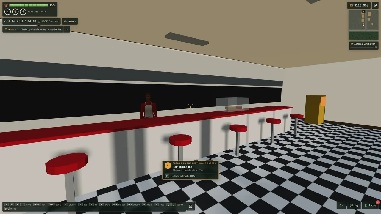 The diner: red stools, a checkerboard floor and the prompt to order breakfast for $11.50