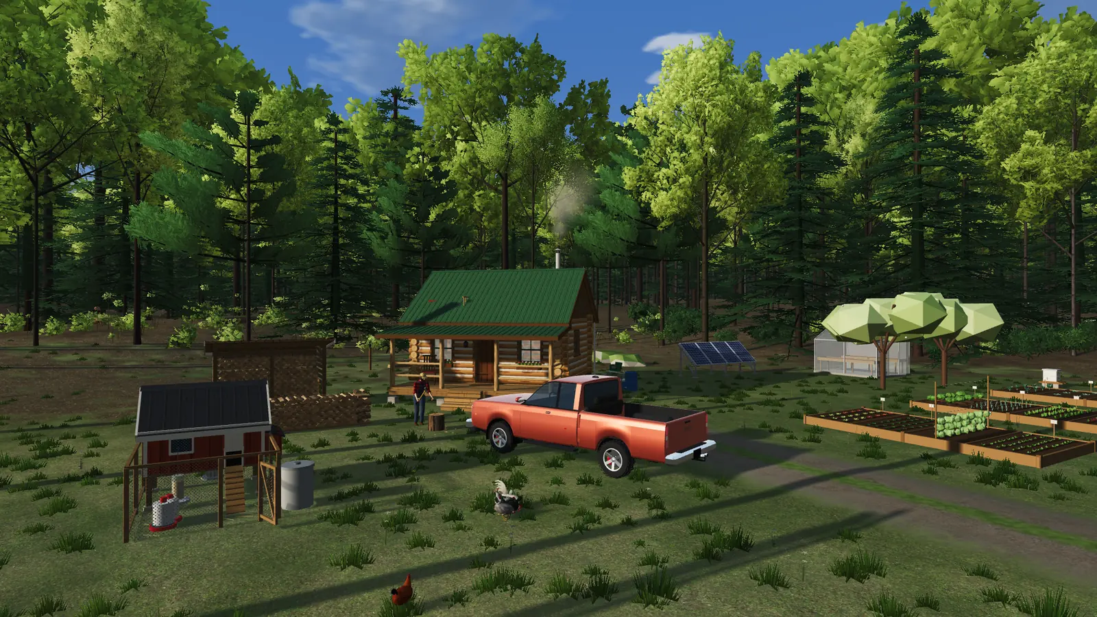 The homestead in spring, with fresh green leaves